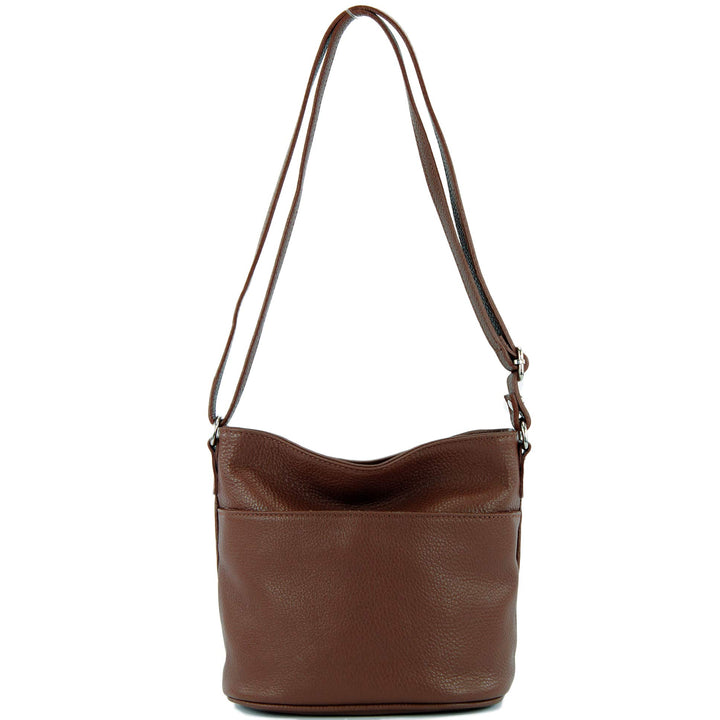 modamoda de - T198 - ital. Umhängetasche Klein Small aus Leder Schokobraun, Schokobraun