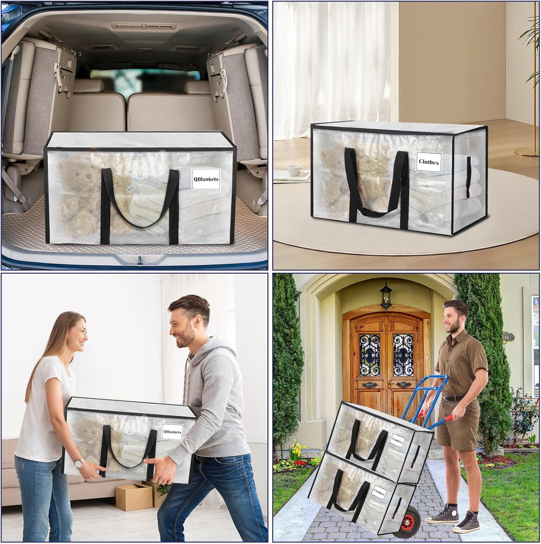 Withosent 100L Aufbewahrungstasche Gross Gewebt, 6er Transparente Wasserdicht Umzugstaschen mit Reis