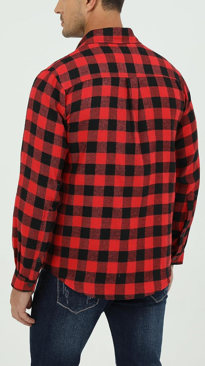Yukiuiny Herren Holzfällerhemd 100% Baumwolle Langarm Kariertes Hemd Casual Button Down Flanell Frei