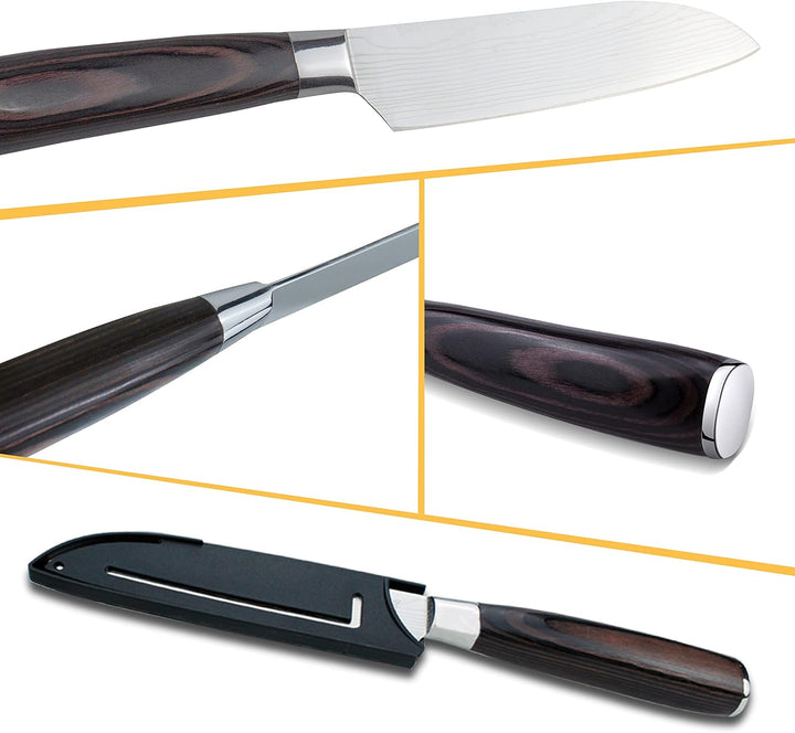 Kitory kleines Santoku Messer 12 cm Klinge, Japanisches Küchenmesser, Scharfer Kochmesser mit Gesche
