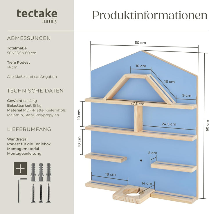 tectake® Holz Regal mit Magnetstreifen für Wand Montage, Wandregal für's Kinderzimmer, Aufbewahrung