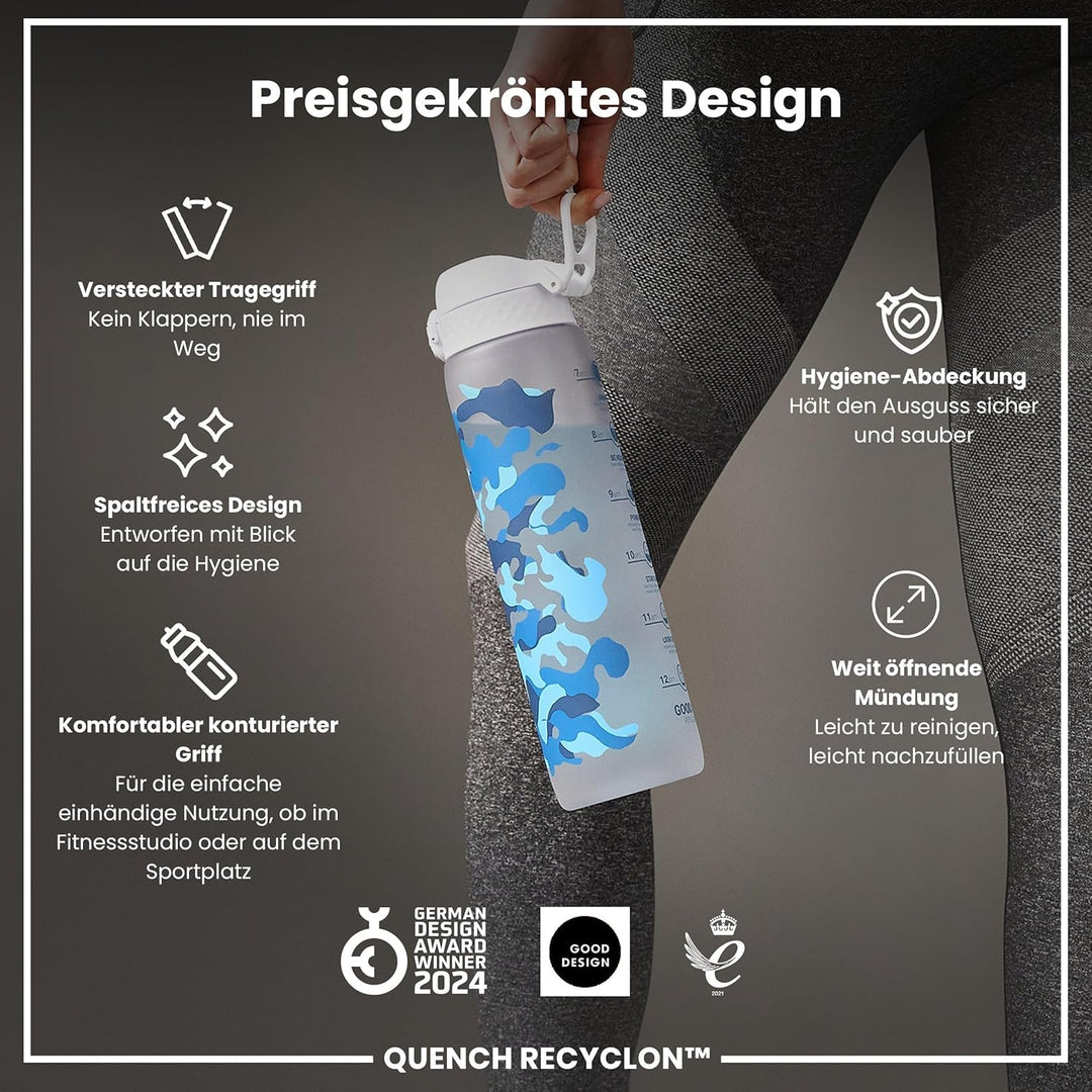 ION8 1 Liter Trinkflasche, 1000ml, Auslaufsicher, Einhandöffnung, Sichere Verriegelung, Spülmaschine