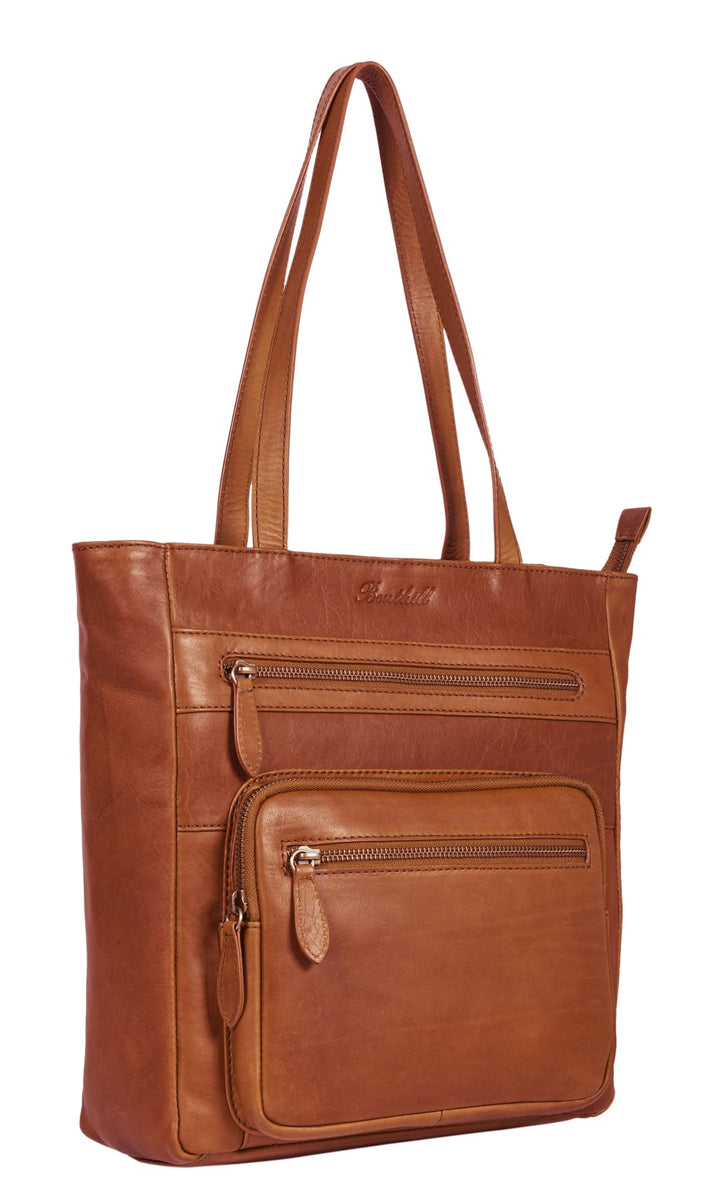 Benthill Schultertasche Damen Echt Leder | Shopper aus echtem Rindsleder | Vintage Handtasche mit vi