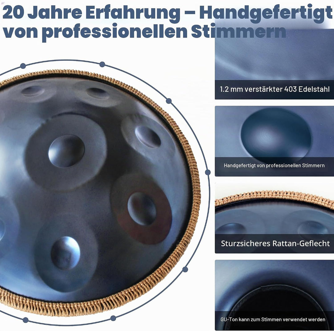 45.7 cm Handpan Drum für Erwachsene, Premium D Moll Kurd Handpan Instrument mit 9 präzisionsgestimmt