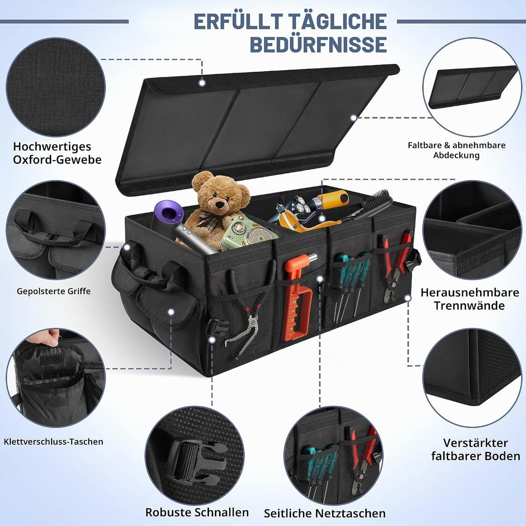 Kofferraum Organizer, faltbare Kofferraumtasche mit Deckel, Auto Kofferraum Organizer mit herausnehm