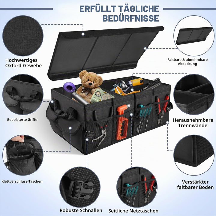 Kofferraum Organizer, faltbare Kofferraumtasche mit Deckel, Auto Kofferraum Organizer mit herausnehm