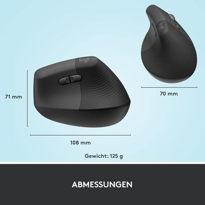 Logitech Lift Vertikale Ergonomische Maus, Kabellos, Bluetooth oder Logi Bolt USB-Empfänger, Leise K