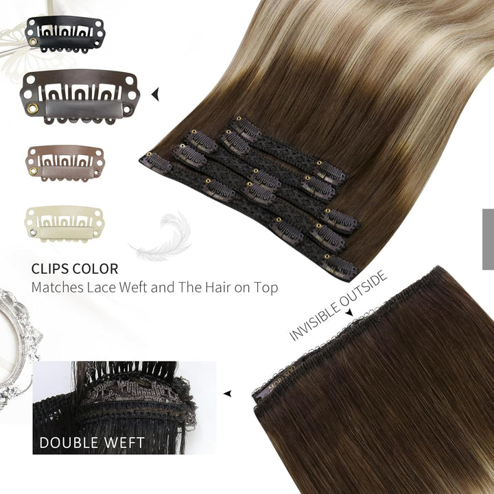 Moresoo Clip Extensions Echthaar Balayage Haarextension Echthaar Clip in Extensions Echthaar Remy Ex