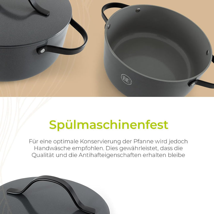 Be Living Essential Kochtopf mit Deckel Ø 24 cm (4 L) Induktion Schmortopf, Non Stick Keramik Antiha
