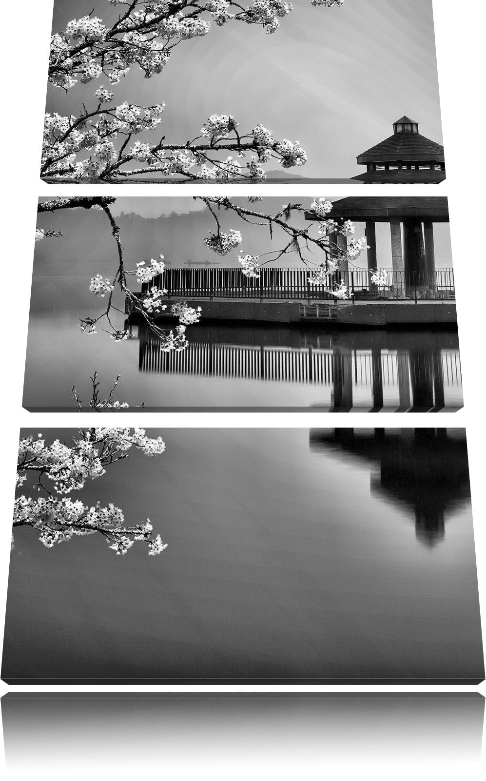 Pixxprint Kirschbaum am See als Leinwandbild/Grösse: 3 Teilig (120x80) cm/Wandbild/Kunstdruck/fertig