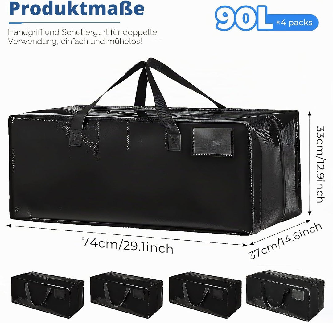 Grosse Aufbewahrungstasche 90L, Heavy-Duty Umzugstaschen mit Rucksackgurten und Griffee, Robuste Was