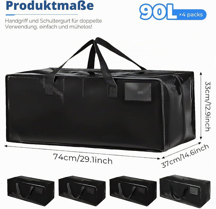 Grosse Aufbewahrungstasche 90L, Heavy-Duty Umzugstaschen mit Rucksackgurten und Griffee, Robuste Was