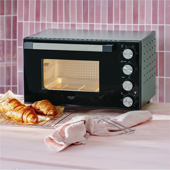 ADLER EUROPE Mini-Backofen AD 6031, 30L, Elektrobackofen mit Drehspiess, 12 Backmodi, Timer, 1800W,