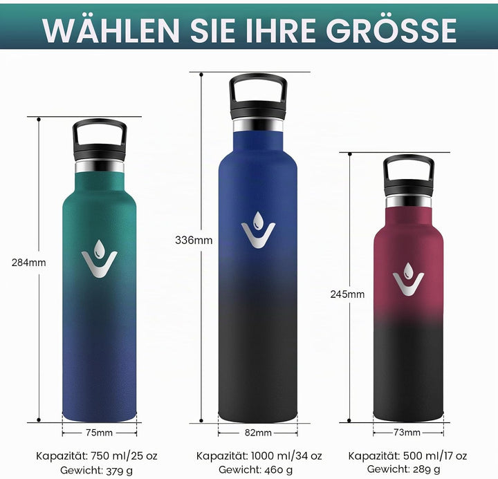 HoneyHolly Trinkflasche Edelstahl, 750 ML BPA-Frei, Thermosflasche, Auslaufsichere Isolierflasche Do