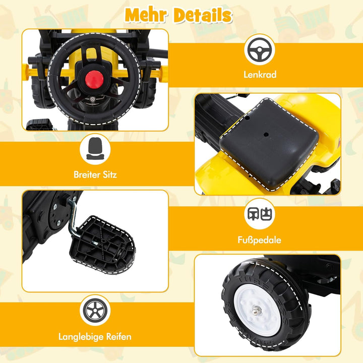 COSTWAY Trettraktor, Kinder Traktor mit Abnehmbarer Anhänger & Grabschaufel, Baggerlader bis 35 kg b