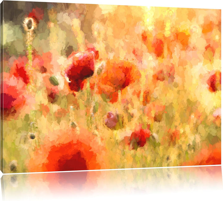 Mohnwiese Malerei Effekt, Format: 100x70 auf Leinwand, XXL riesige Bilder fertig gerahmt mit Keilrah
