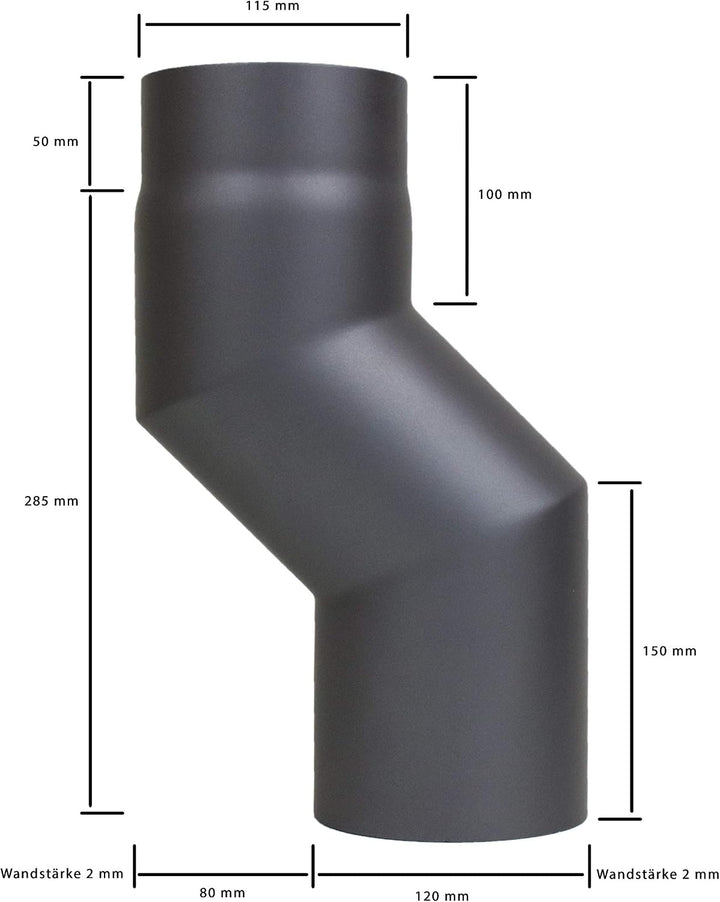 LANZZAS Ofenrohr Stufenbogen mit 80 mm Versatz, im Durchmesser, DN Ø 120 mm, Farbe: gussgrau - weite