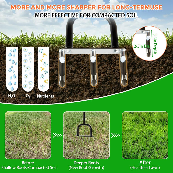 Rasenlüfter, Aerifizierer für Rasen, 2-in-1 Rasenbelüfter Rasenspecht, T-Griff Rasenbelüfter Handver