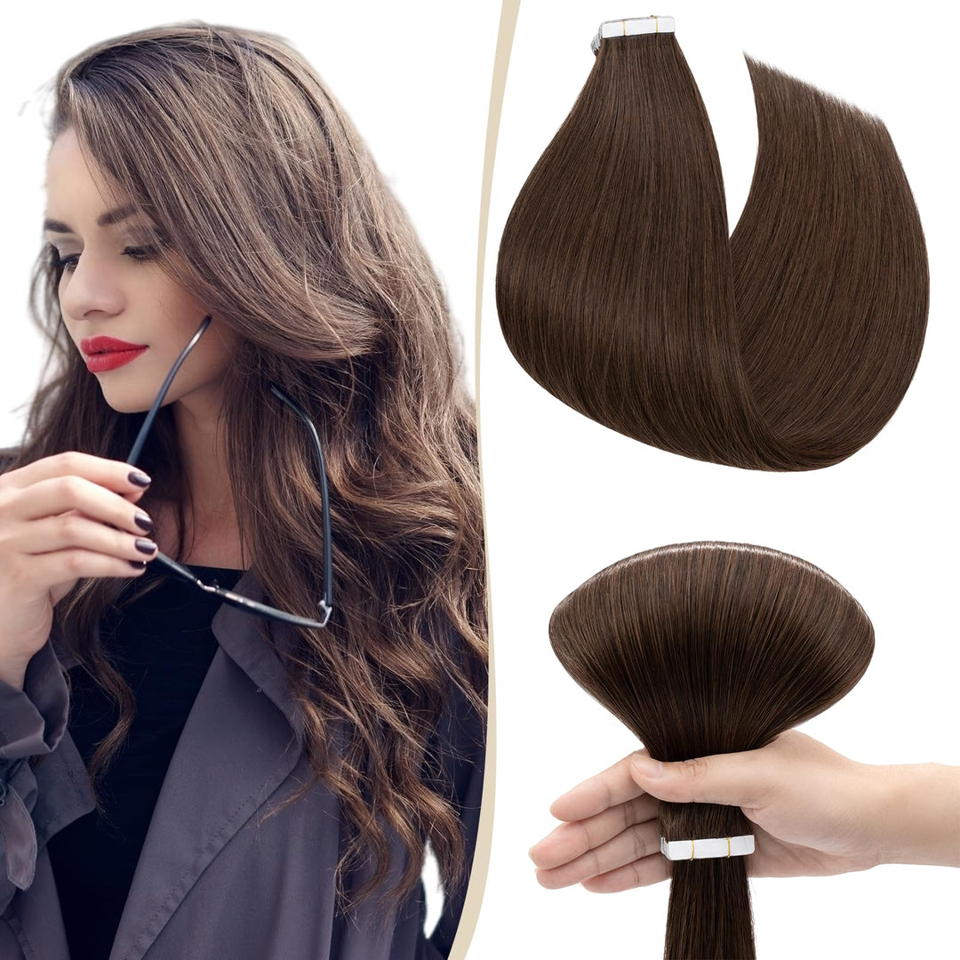 SEGO Tape Extensions Echthaar Haarverlängerung 10 Tressen Klebeband 25g Balayage Haarteile 7A Glatt