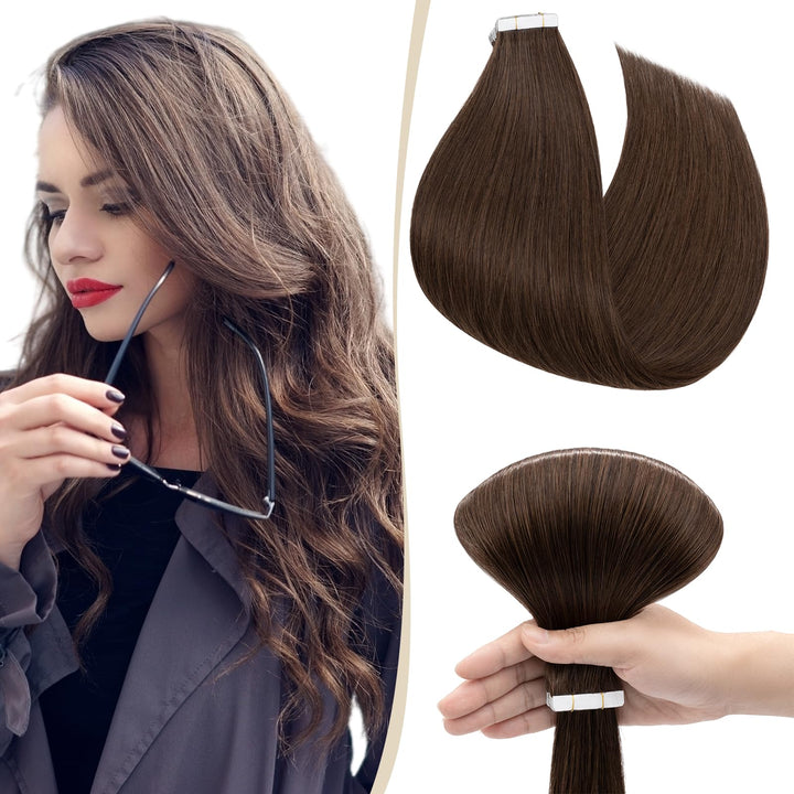 SEGO Tape Extensions Echthaar Haarverlängerung 10 Tressen Klebeband 25g Balayage Haarteile 7A Glatt