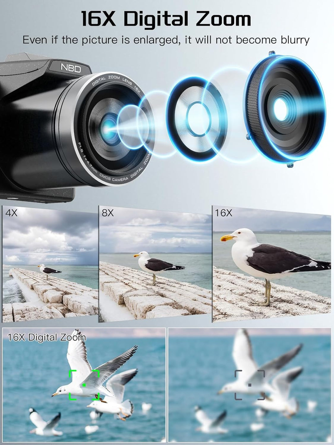 Fotokamera Digitale Monitech 64 MP 8K Kamera für Fotografie mit 2,8-Zoll-Klappdisplay &amp; Blitzschuh,
