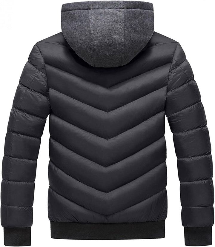 Zhiyao Herren Daunenjacke Winddichte Steppjacke Übergangs Jacke mit Kapuze XXL Schwarz, XXL Schwarz