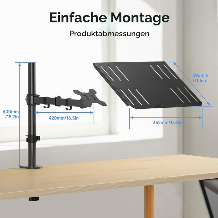 suptek Monitor Arm mit Laptop Halterung Volleinstellbar für 13"-27" Bildschirme Volleinstellbar (40c