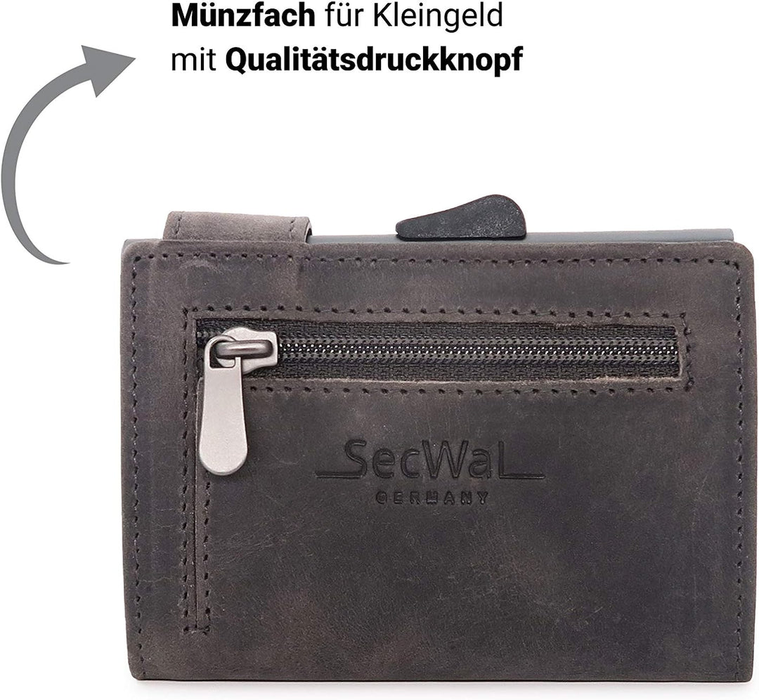 SecWal Kartenetui mit Münzfach Reissverschluss (Grau Hunter), Grau Hunter