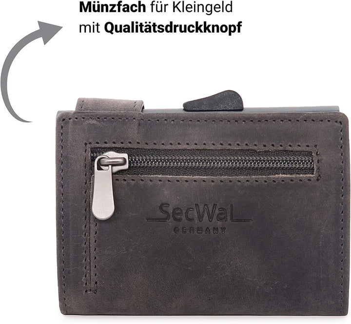 SecWal Kartenetui mit Münzfach Reissverschluss (Grau Hunter), Grau Hunter