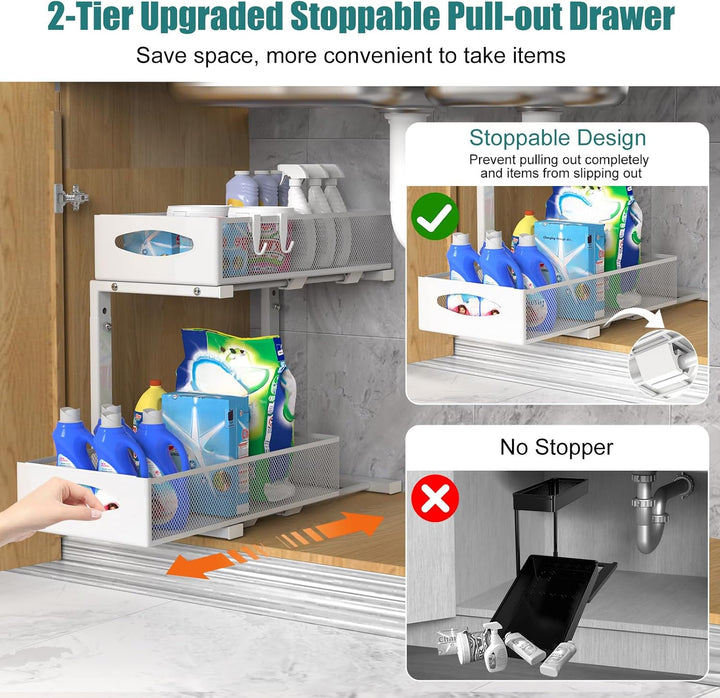 Housolution Spülschrank Organizer, 2 Etagen Metall Ausziehbares Unter Waschbecken Regal mit Schiebes