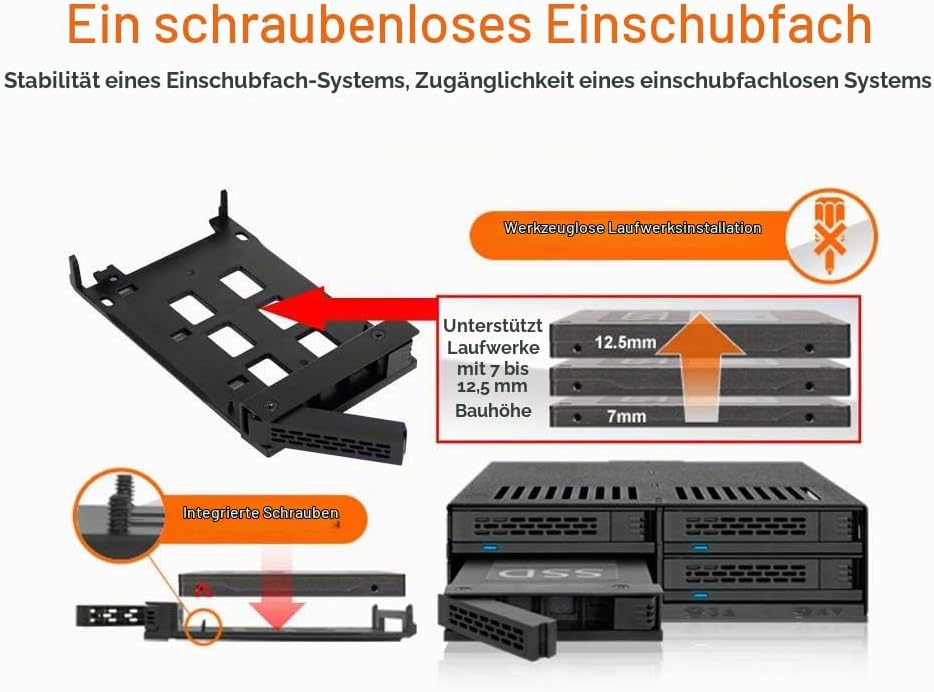 ICY DOCK ExpressCage MB324SP-B - Wechselrahmen für 4X 2,5 Zoll (6,4cm) SATA/SAS SSD/HDD in 1x 5,25 Z