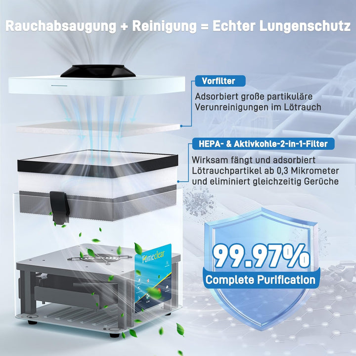 FumeClear FC2001A Lötrauchabsorber Lötrauchabsaugung, 120 to 180m³/h starke Absaugung, geräuscharmes