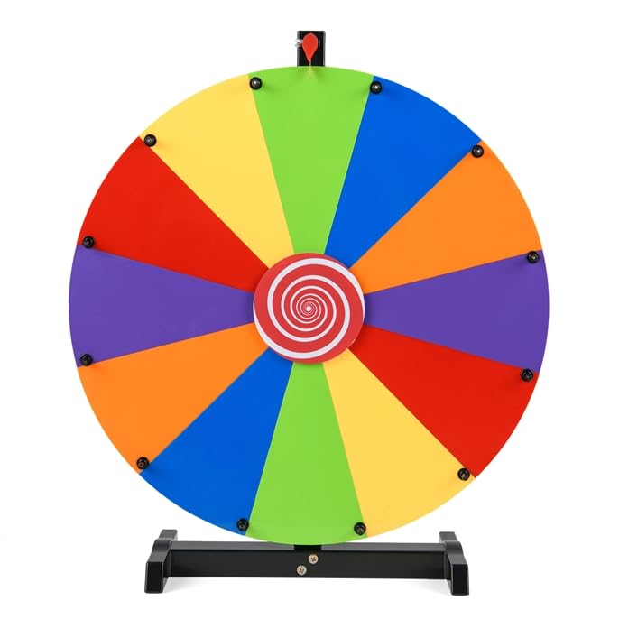 GOPLUS 60 cm Glücksrad mit Fächern, Preisrad-Spinner mit Ständer | Tisch-Glücksrad mit Radiergummi &amp;