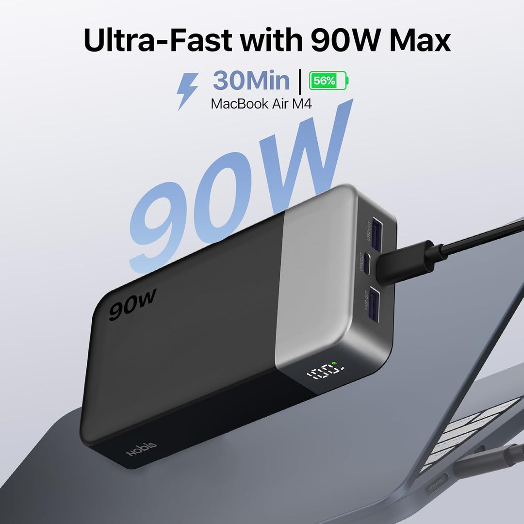 NOBIS 90W Power Bank 20000mAh powerbank schnellladefunktion | 4-Port USB-C/USB-A powerbank laptop Ko