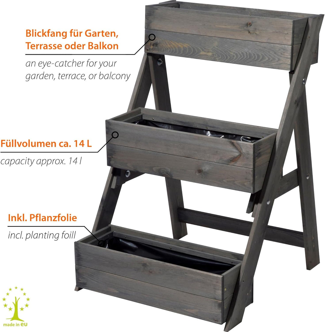 dobar® 29421FSC Dreistufige Pflanztreppe | Blumentreppe aus Massiv-Holz | Blumenbeet mit 3 Pflanzkäs
