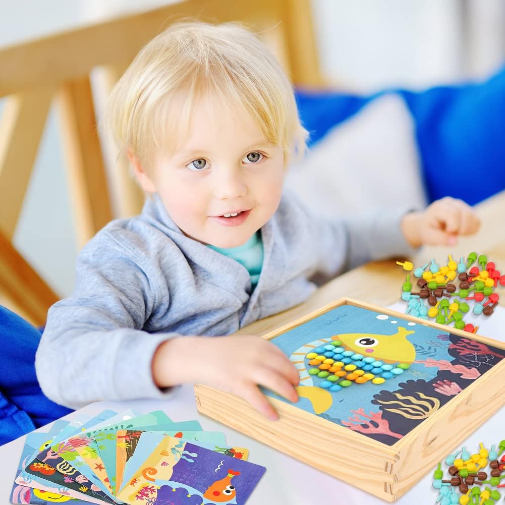 Gohytal Mosaik Steckspiel für Kinder, Spielzeug ab 2 3 4 5 Jahre Holz Mosaik Bastelset Kinder Pegboa