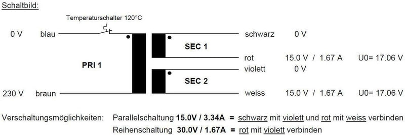 Sedlbauer Ringkerntrafo Transformator 50VA 2x15V für Audio, Industrie, Halogen und Schienensysteme -