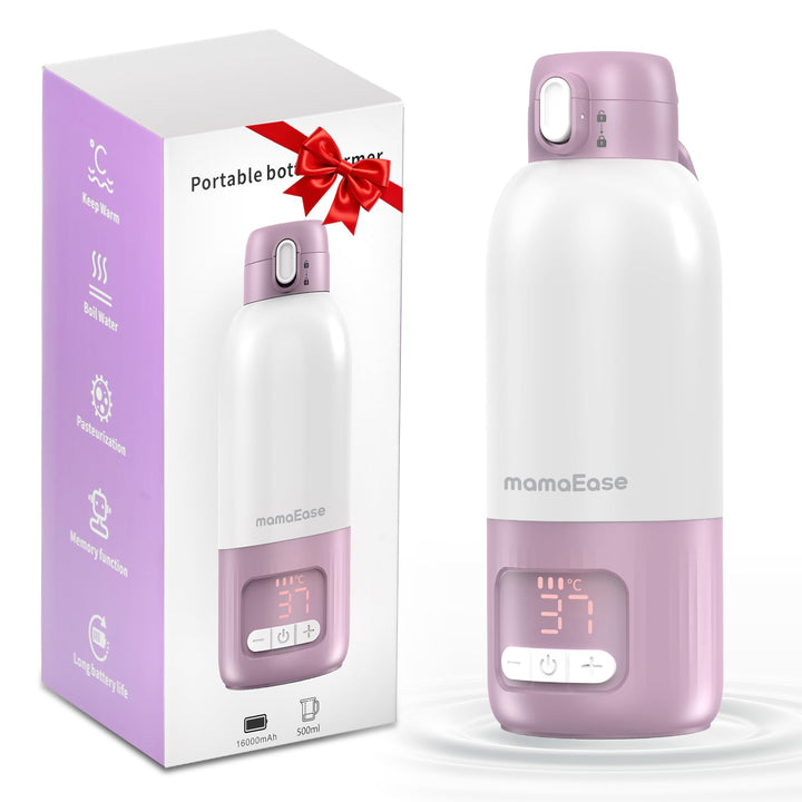 Tragbarer Baby Flaschenwärmer für Unterwegs, Pasteurisier-Funktion + 500ml Kapazität + 16000mAh-Akku
