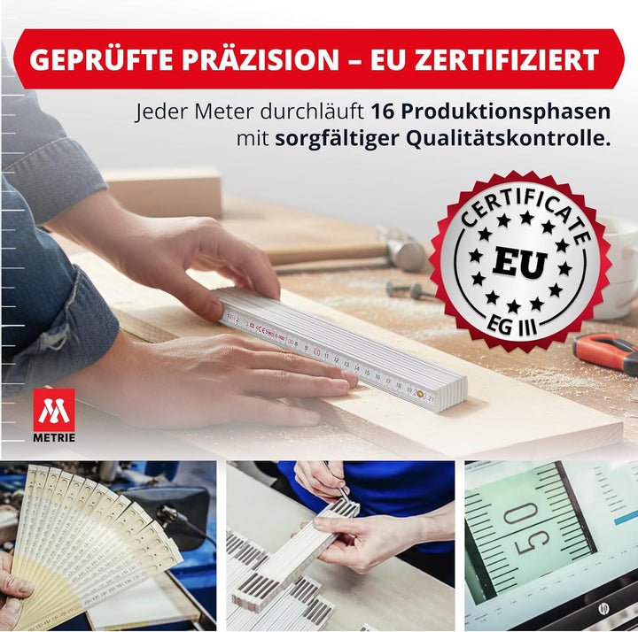 Metrie™ PERFEKT 5 Zollstock/Zollstöcke - Gliedermassstab | Massstab - Länge 1M - Weiss/Gelb - Duplex