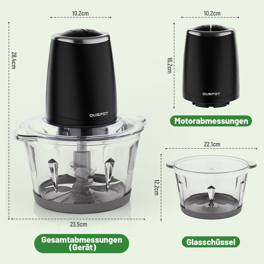 OUSFOT Multizerkleinerer Elektrisch, 2L Zerkleinerer 500W Zerkleinerer Küche Elektrisch Mit Glasscha