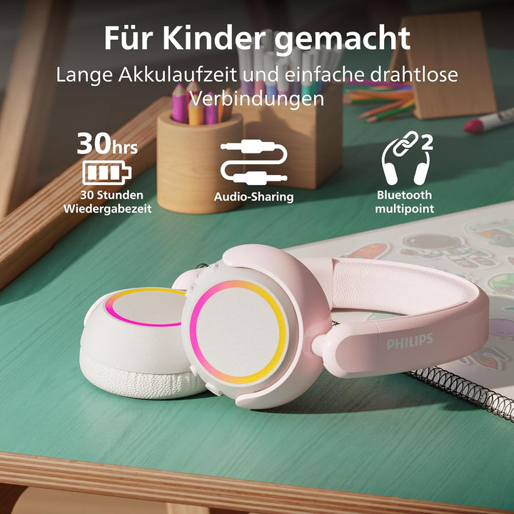 PHILIPS TAK4200PK 4200 Serie Kabellose Faltbare On-Ear-Kinderkopfhörer | Lautstärkebegrenzung, Audio