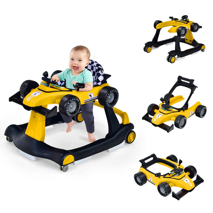 FANTASK 4 in 1 Lauflernhilfe, Baby Walker Autoförmig mit Musikbox, Licht &amp; Rädern, Lauflernwagen kla
