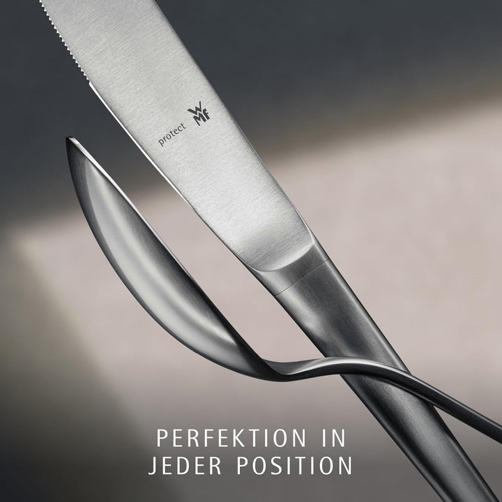 WMF Corvo Besteck Set 12 Personen, 66 teilig, 60 Teile mit Servierbesteck, Hohlheftmesser, Cromargan