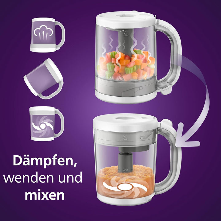 Philips Avent 4-in-1-Babynahrungszubereiter SCF883/01 mit 20er Pack Aufbewahrungsbecher für Babynahr