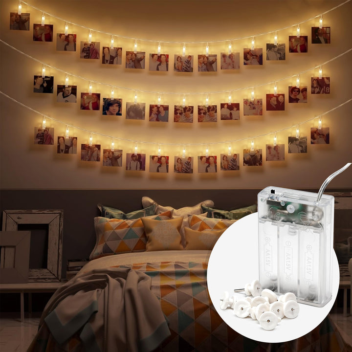 CozyHome Foto Lichterkette Fotoclips - 30 LED mit Klammern & 5m Timer Batterie I Fotolichterketten F
