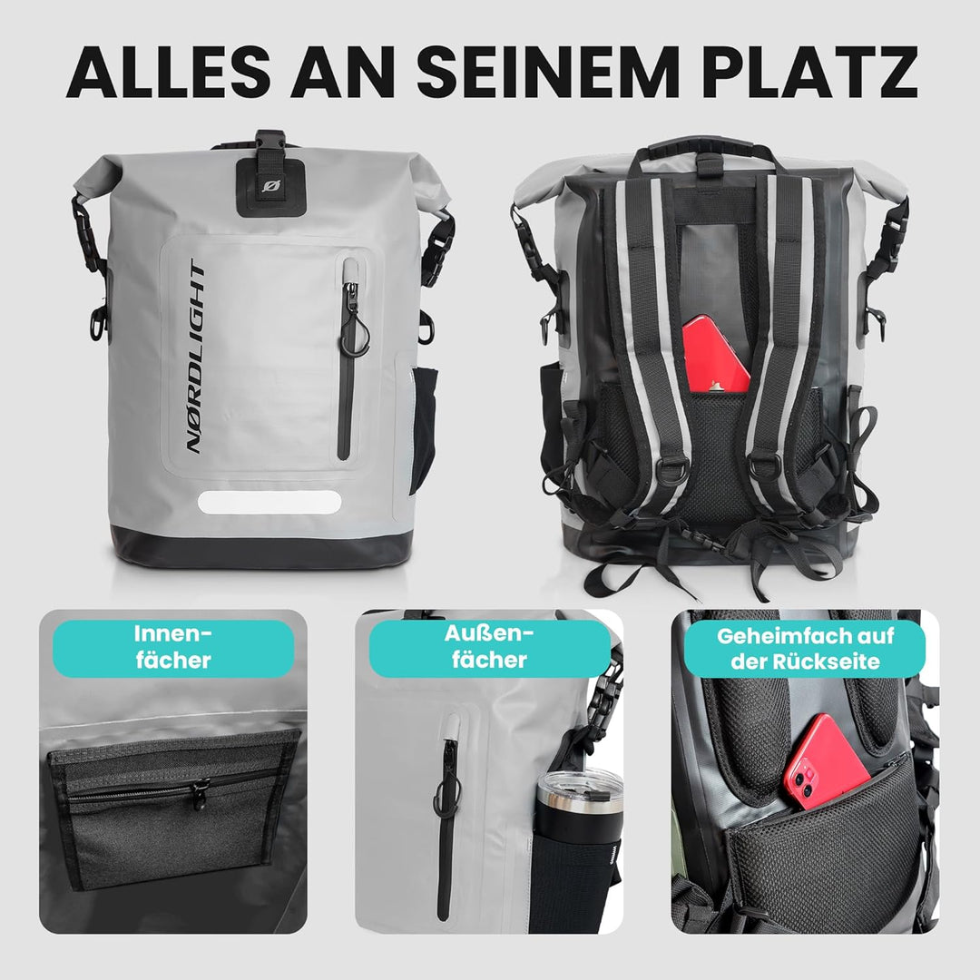 Nordlight Wasserdichter Rucksack Roll Top 25L - Hybrid 25" | Dry Bag Rucksack mit 15 Zoll Laptopfach