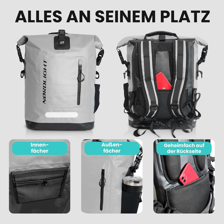 Nordlight Wasserdichter Rucksack Roll Top 25L - Hybrid 25" | Dry Bag Rucksack mit 15 Zoll Laptopfach