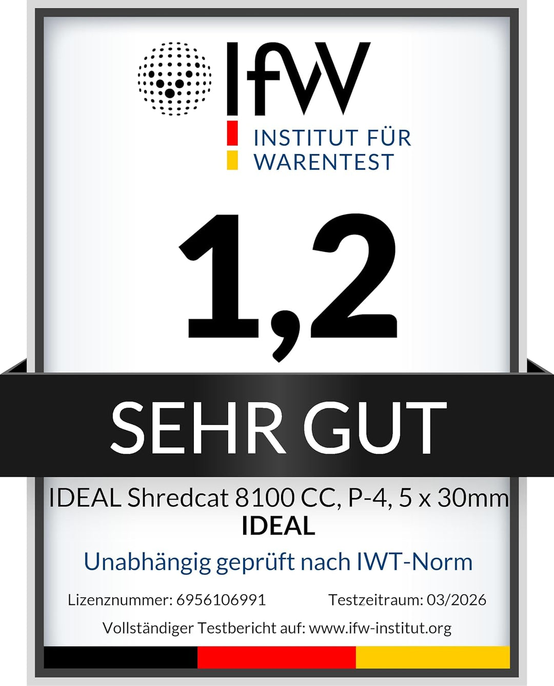 IDEAL Shredcat 8100 CC Aktenvernichter P4, 10–12 Blatt (70–80g/m²), leise, 20L, Partikelschnitt 5×30