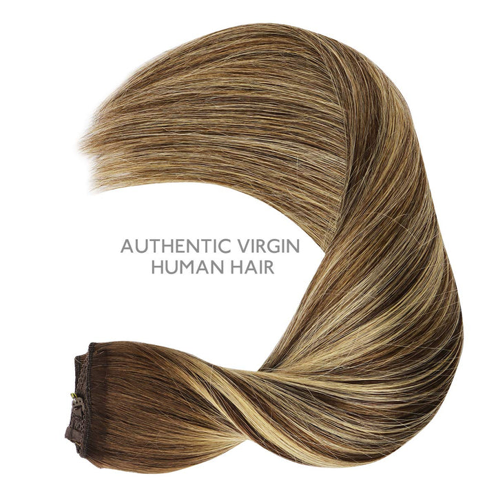 WENNALIFE Secret Hair Extensions Echthaar, 45cm 18 Inch 75g Balayage Schokoladenbraun bis Honigblond