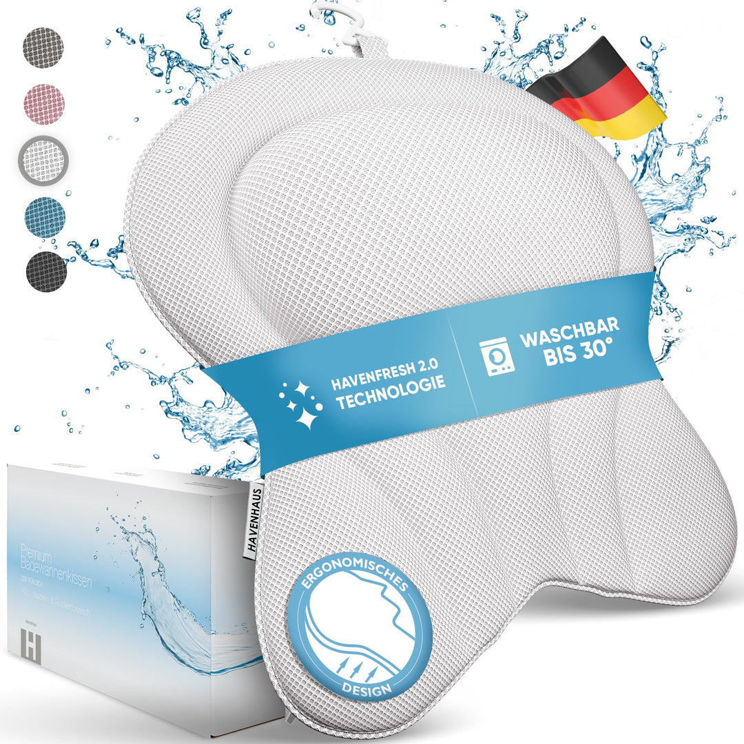 XXL Premium Badewannenkissen Weiss | NEU zusätzliche Polster an Schulter- &amp; Nackenbereich | Badekiss